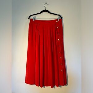 Vintage Claude Bennett Red Pleated Skirt with Gold Buttons, Size 8